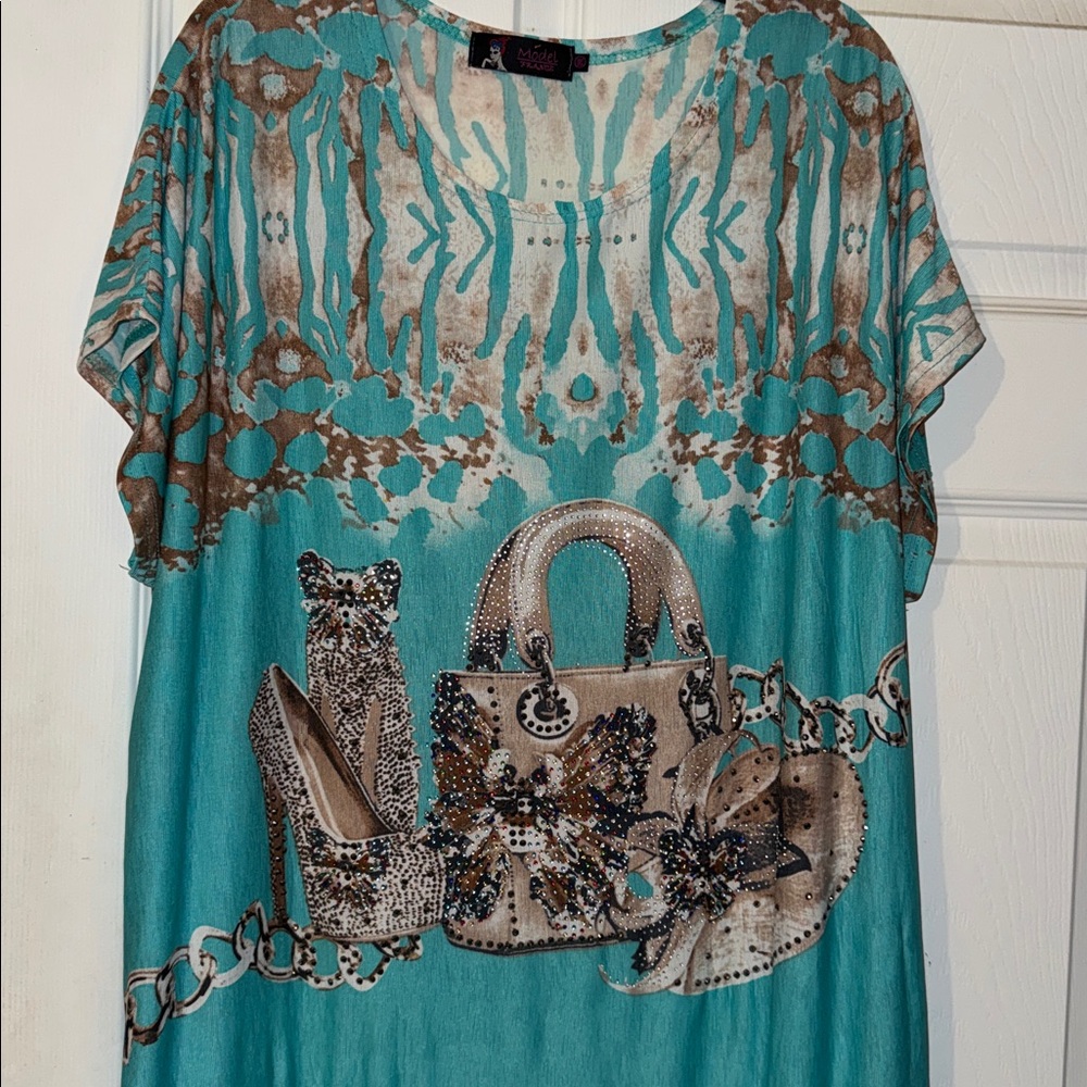3/$30 Model France Turquoise Rhinestone Top